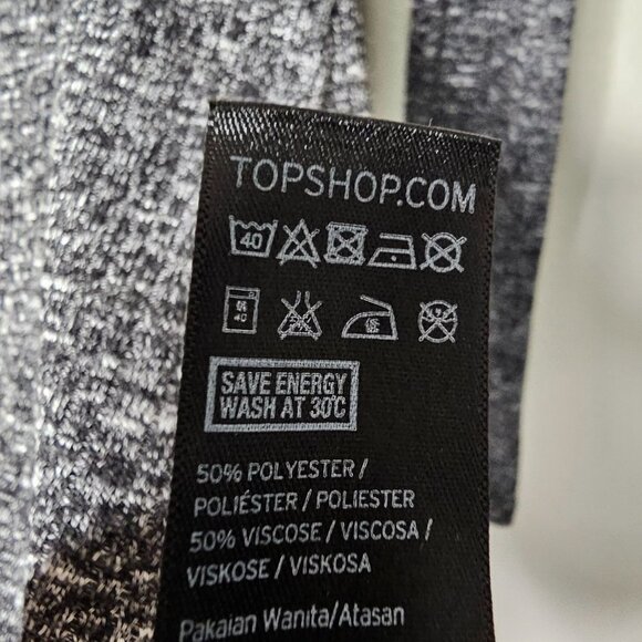 Topshop Size 2 Black White Marled Long Sleeve Fitted Mini Dress Ribbed Knit - Picture 5 of 8